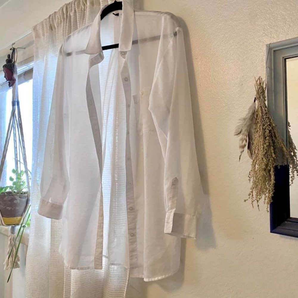 White H&M Chiffon Button Down Shirt